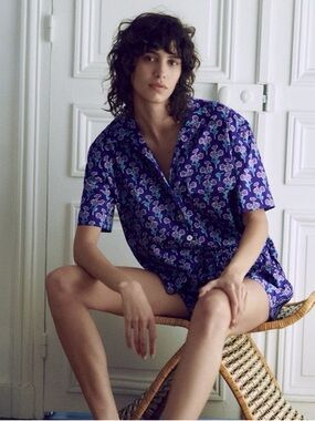 Purple Floral Button-Up Short Set